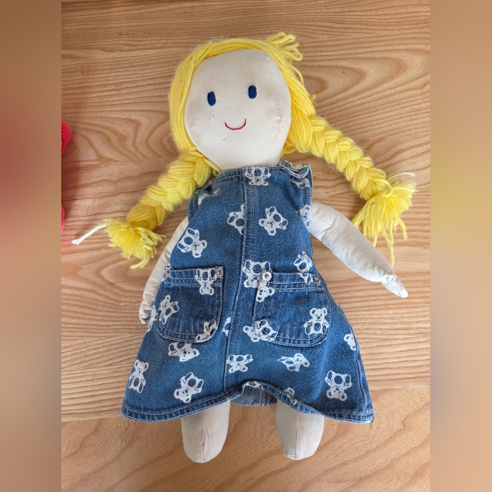 Vintage Hamdmade Sewn Doll with Yellow Hair